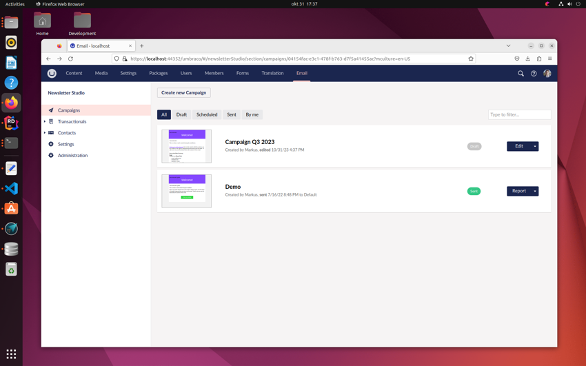 Newsletter Studio running on Ubuntu
